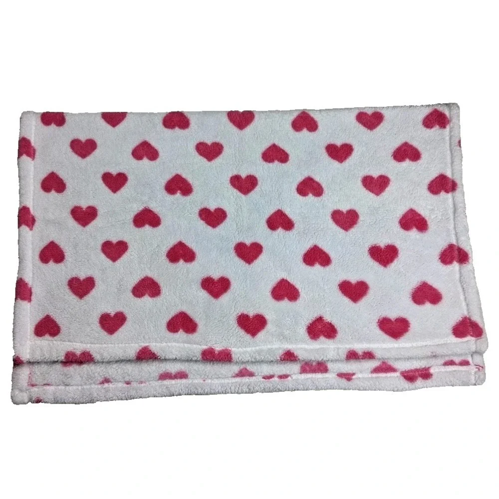 Baby‎ Gear White Pink Heart Fleece Blanket Girl 30x36 Soft Plush Security Lovey